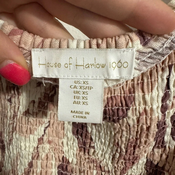 House of Harlow 1960 women’s linen 3/4 sleeve‎ floral summer beach midi dress XS - Picture 4 of 5